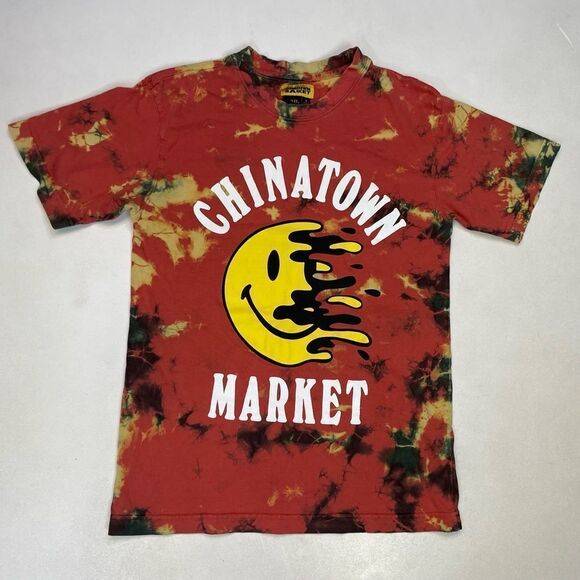 Chinatown Market Smiley Face Logo Graphic T-shirt Women Small Tie Dye Red - Picture 1 of 5